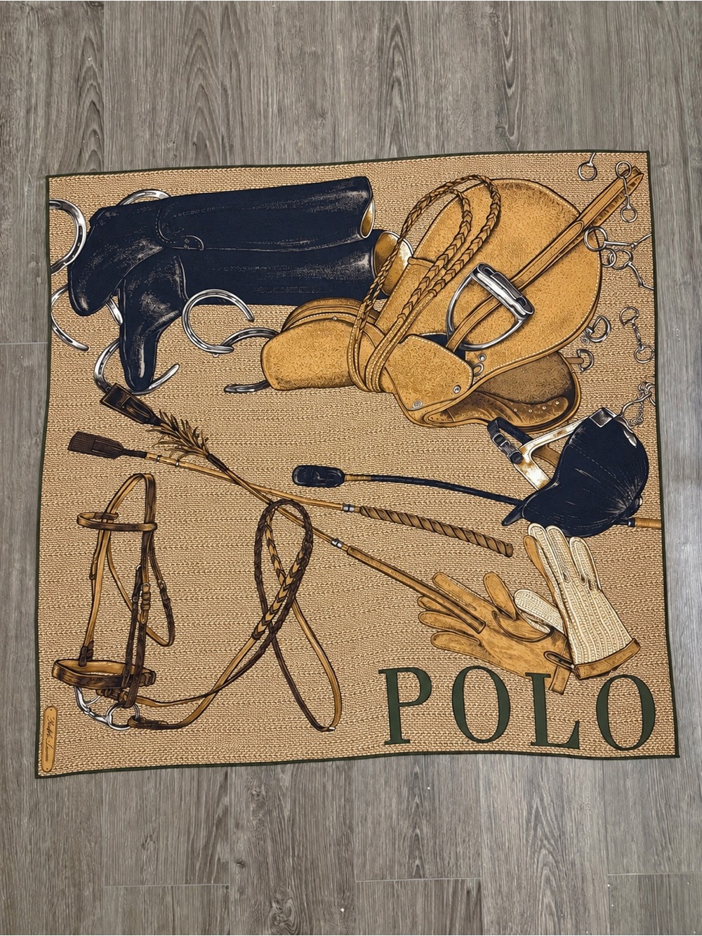 Ralph Lauren Tan & Black Equestrian Pocket Square